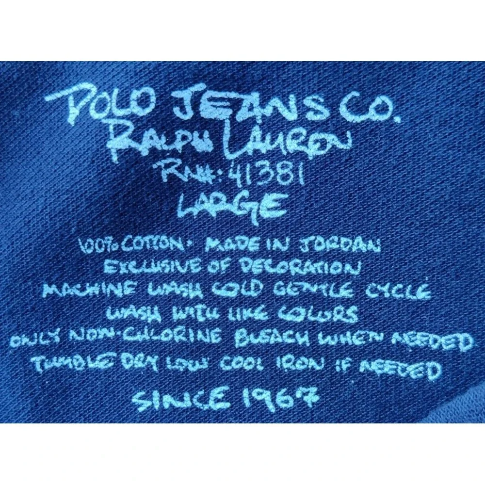Polo Ralph Lauren Golf Shirt Embroidered Flag Logo Navy Blue 100% Cotton Size‎ L